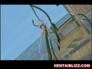 3d animert hentai eskorte blir knullet av stor tentac